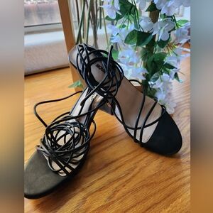 Size 10 Black Strappy Block Heels